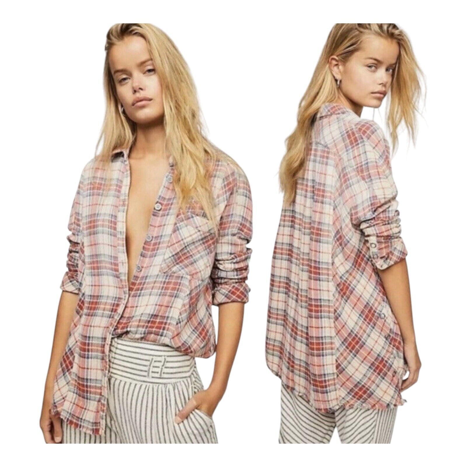 Free People Juniper Ridge Gauze Plaid Button Down Small